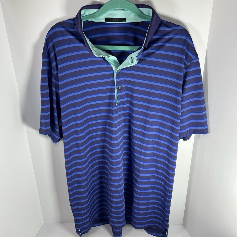 Greyson Striped Polo Shirt Men's XL Performance Golf Blue